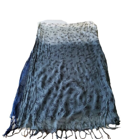Beautiful Ombre Blue Peace Love 100% Viscose Fringed Scarf - Picture 3 of 13